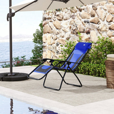 Outsunny Zero Gravity Lounger Folding Recliner Chair w/ Cup Holder Blue