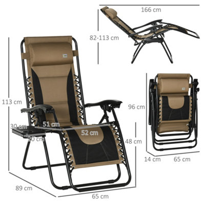 Outsunny Zero Gravity Lounger Folding Recliner Chair w/ Cup Holder Padded Pillow - 3