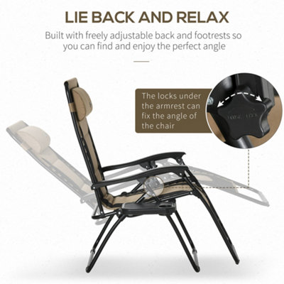 Outsunny Zero Gravity Lounger Folding Recliner Chair w/ Cup Holder Padded Pillow - 4