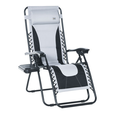 Outsunny Zero Gravity Lounger Folding Recliner Chair with Cup Holder Padded Pillow Light Grey