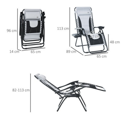 Outsunny Zero Gravity Lounger Folding Recliner Chair with Cup Holder Padded Pillow Light Grey - 3