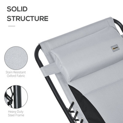 Outsunny Zero Gravity Lounger Folding Recliner Chair with Cup Holder Padded Pillow Light Grey - 6