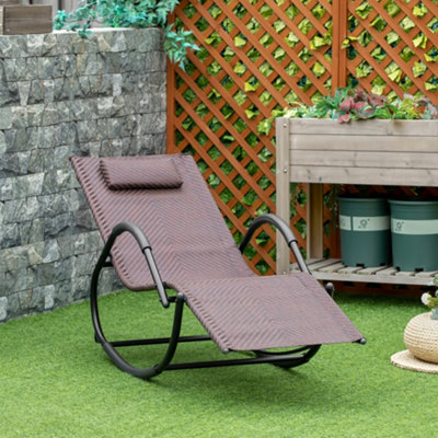 Outsunny Zero Gravity Rocking Lounge Chair Pillow Garden Outdoor Furniture Brown