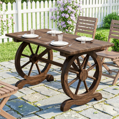 Outsuny Outdoor Coffee Table Dining Table Patio Display Desk Natural ...