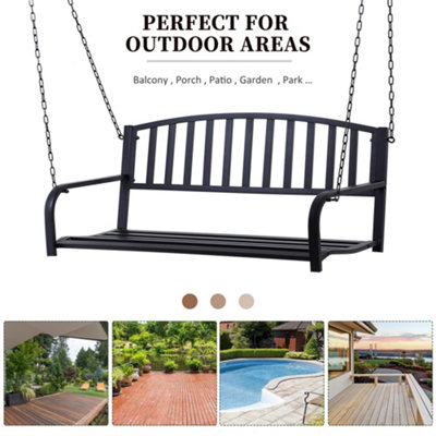 Outsuny Porch Swing Metal 2 Person Seating Heavy Duty Black Vintage Furniture