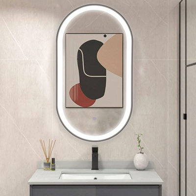 Oval Anti Fog LED Illumination Dimmable Bathroom Mirror with Touch ...