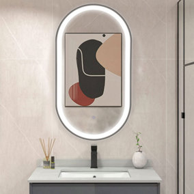 Oval Anti Fog LED Illumination Dimmable Bathroom Mirror with Touch Control 500 x 900 mm