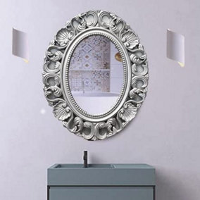 Oval Baroque Wall Mirror Silver Chic 62X50Cm