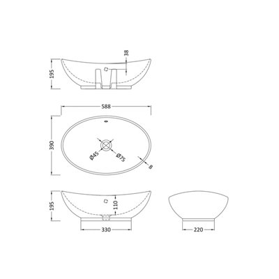Oval Ceramic Countertop Vessel with Overflow - 588mm