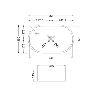 Oval Ceramic Countertop Vessel without Overflow - 565mm