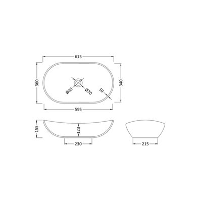 Oval Ceramic Countertop Vessel without Overflow - 615mm