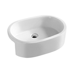Oval Ceramics Semi Recessed 1 Tap Hole Basin (Tap Not Included), 580mm - Balterley