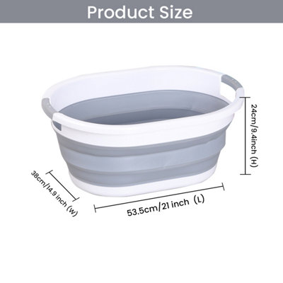 Oval Collapsible Foldable Laundry Basket Storage Organiser - Grey,  24 Litre