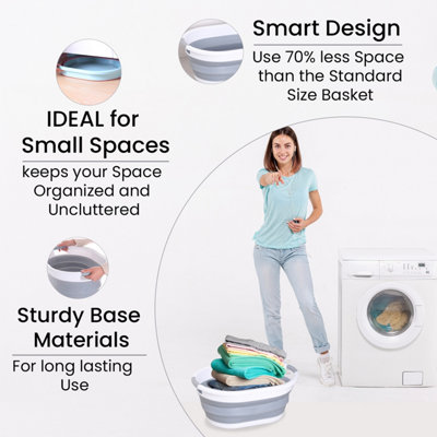 Oval Collapsible Foldable Laundry Basket Storage Organiser - Grey, 39 Litre