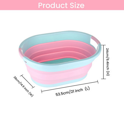 Oval Collapsible Foldable Laundry Basket Storage Organiser - Pink, 24 Litre