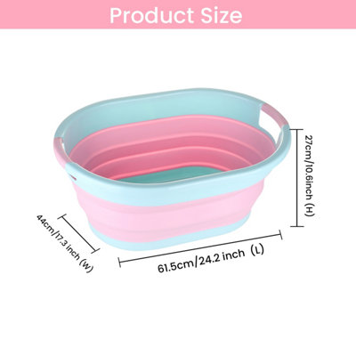 Oval Collapsible Foldable Laundry Basket Storage Organiser - Pink, 24 Litre