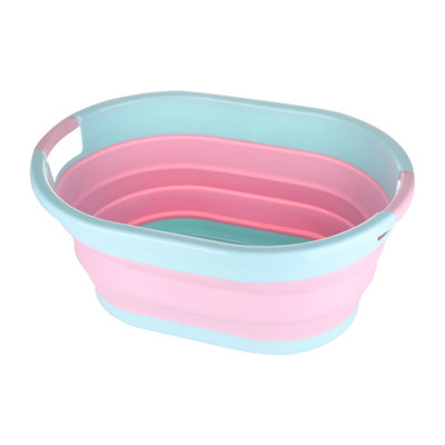 Oval Collapsible Foldable Laundry Basket Storage Organiser - Pink, 39 Litre