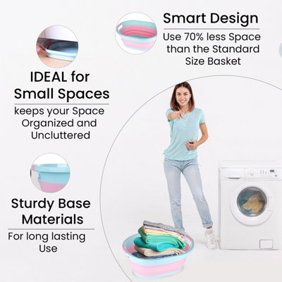 Oval Collapsible Foldable Laundry Basket Storage Organiser - Pink, 39 Litre