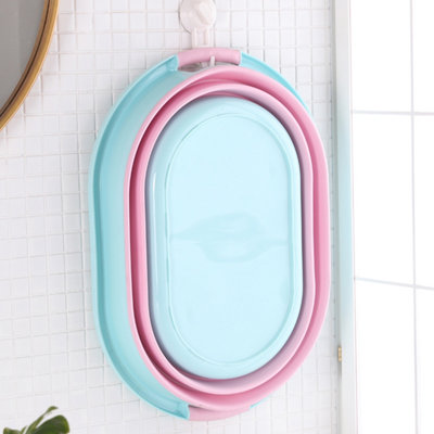 Oval Collapsible Foldable Laundry Basket Storage Organiser - Pink, 39 Litre