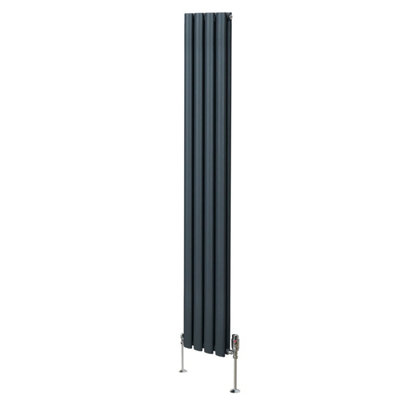 Oval Column Radiator & Valves - 1800mm x 240mm - Anthracite Grey