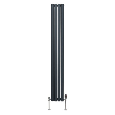 Oval Column Radiator & Valves - 1800mm x 240mm - Anthracite Grey
