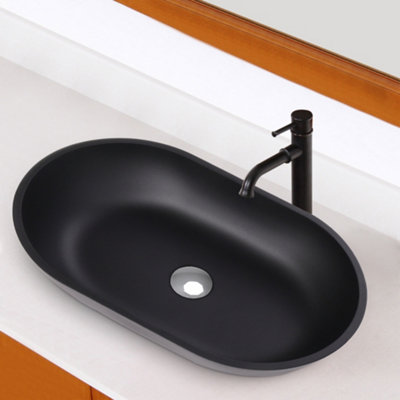 Oval Counter Mounted Bathroom Counter Top Basin Matte Black W 570 mm x D 360mm Price Comparisons | Compare The Build