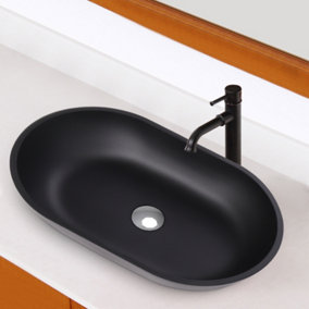 Oval Counter Mounted Bathroom Counter Top Basin Matte Black W 570 mm x D 360mm