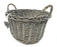 Oval Deep Grey Easter Egg Basket Wicker Kitchen Fruit Storage Basket Large 35x29x24cm