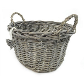 Oval Deep Grey Easter Egg Basket Wicker Kitchen Fruit Storage Basket Medium 28x24x22cm