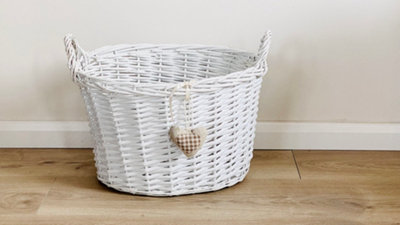 Oval Deep White Easter Egg Basket Wicker Kitchen Fruit Storage Basket Extra Large 44x35x28cm