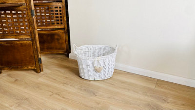 Oval Deep White Easter Egg Basket Wicker Kitchen Fruit Storage Basket Extra Large 44x35x28cm