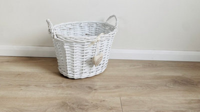 Oval Deep White Easter Egg Basket Wicker Kitchen Fruit Storage Basket Large 35x29x24cm