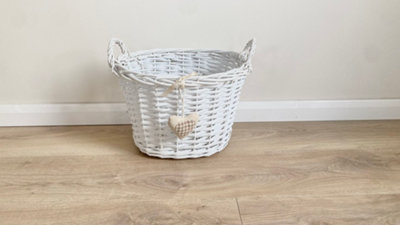 Oval Deep White Easter Egg Basket Wicker Kitchen Fruit Storage Basket Large 35x29x24cm