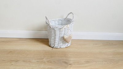 Oval Deep White Easter Egg Basket Wicker Kitchen Fruit Storage Basket Small 22x17x19cm