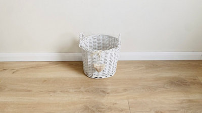 Oval Deep White Easter Egg Basket Wicker Kitchen Fruit Storage Basket Small 22x17x19cm