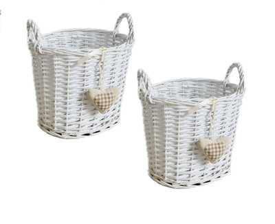 Oval Deep White Easter Egg Wicker Kitchen Fruit Storage Basket,Set of 2 Small