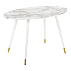 Oval Dining Table 120 x 70 cm Marble Effect and White GUTIERE