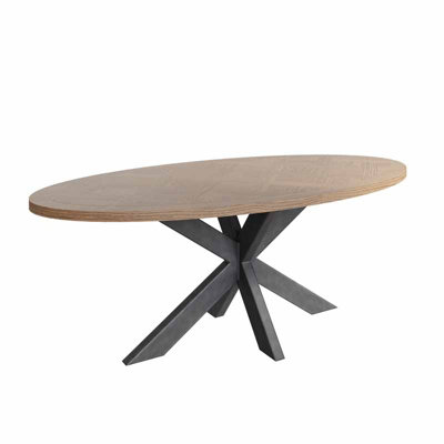 Oval Dining Table - Pine/Metal - L200 x W100 x H75 cm - Aged Grey Oak/Graphite | DIY at B&Q