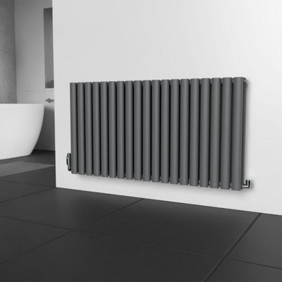 Oval Horizontal Radiator - 600mm x 1140mm Double Panel - Anthracite Grey