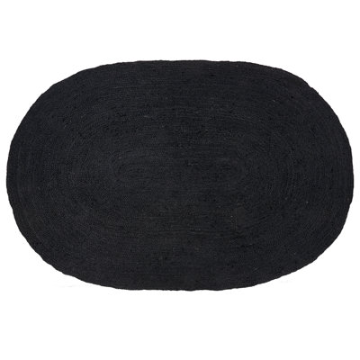 Oval Jute Area Rug 160 x 230 cm Black DEMIRCI