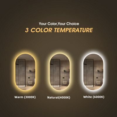 Oval LED Bathroom Mirror 45x80cm (18x32") with Dimmable 3-Colour Lights ...