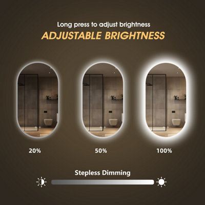 Oval LED Bathroom Mirror 45x80cm (18x32") with Dimmable 3-Colour Lights ...