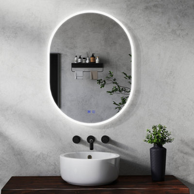 Oval LED Bathroom Mirror 500 x 700 mm 3 Colour Dimmable Lights Demister ...