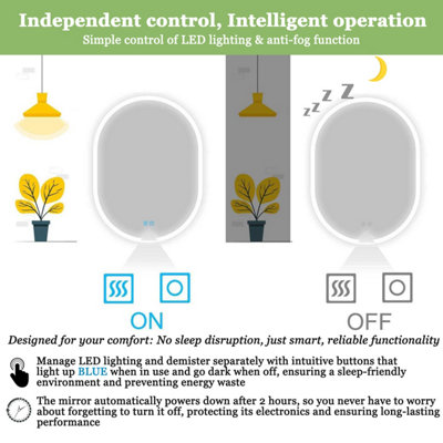Oval LED Bathroom Mirror 500 x 700 mm 3 Colour Dimmable Lights Demister ...