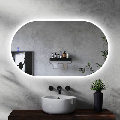 Oval LED Bathroom Mirror 700 x 1200 mm 3 Colour Dimmable Lights Demister Touch Switch Illuminated Wall Mounted Vanity Mirror