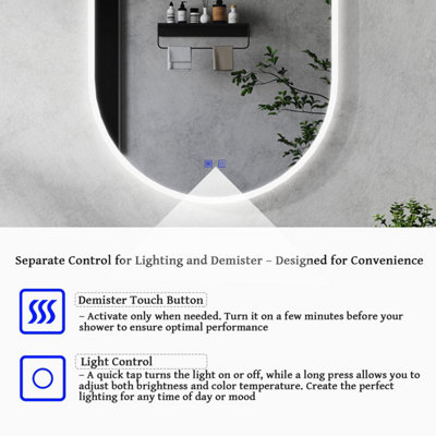 Oval LED Bathroom Mirror 700 x 1200 mm 3 Colour Dimmable Lights ...