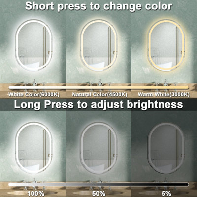 Oval LED Bathroom Mirror with Light Bluetooth 3 Colour Demister Touch ...