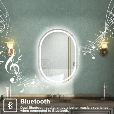 Oval LED Bathroom Mirror with Light Bluetooth 3 Colour Demister Touch ...