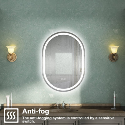 Oval LED Bathroom Mirror with Light Bluetooth 3 Colour Demister Touch ...