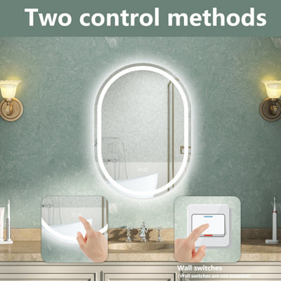 Oval LED Bathroom Mirror with Light Bluetooth 3 Colour Demister Touch ...